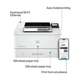 HP LaserJet Pro 4001dw Wireless Black & White Printer, Best-for-Office (2Z601F) HP