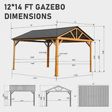 Domi 12' x 14' Hardtop Gazebo with Galvanized Steel Gable Roof, Pergola with Wood-looking Aluminum Frame, Permanent Pavilion Outdoor Gazebo with Ceiling Hook for Deck Patio Lawn Yard Backyard Grill domi outdoor living