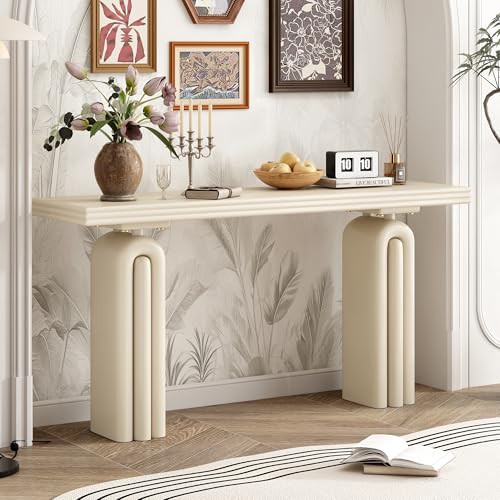 LXBB 60" Chic, Elegant and Luxurious Console Table, Acacia Veneer Extra Long Entryway Table, Wooden Sofa Side Table for Entryway, Hallway, Living Room, Foyer, Corridor (Beige-04) LXBB