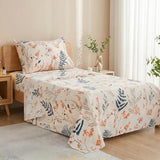 JSD Boho Floral Printed Sheet Set Twin Size 3 Piece, Soft Botanical Pattern Microfiber Sheets Extra Deep Pocket JSD