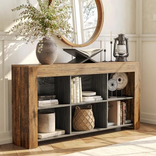 LITTLE TREE Console Table with Storage, 63-Inch Narrow Long Sofa Table, Entryway Table with 6 Cubes, Farmhouse Storage Shelves for Entryway, Living Room LITTLE TREE