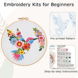 Nuberlic Bird Flower Embroidery Kit for Beginners -Adults Starter Cross Stitch Kit DIY Needlepoint with Hoop, Pre-Printed Fabric, Threads & Step-by-Step Guide