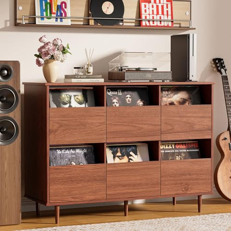 BROTTAR Large Record Player Stand with Vinyl Storage, 550 Albums Record Storage Cabinet, Mid Century Turntable Stand, Vinyl Record Storage Organizer with Shelves for Bedroom, Living Room BROTTAR
