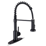 WEWE Kitchen Faucets with Pull Down Sprayer Commercial Industrial Stainless Steel Single Handle Single Hole Spring Farmhouse RV Sink Faucet, Matte Black Kitchen Faucet for Laundry Utility Room Sink WEWE