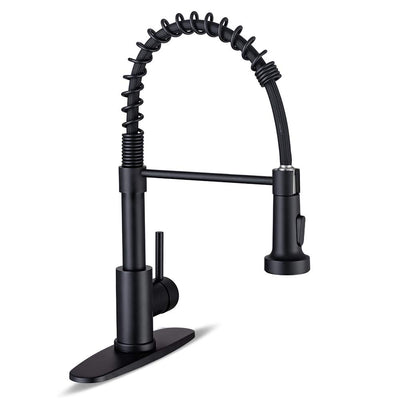 WEWE Kitchen Faucets with Pull Down Sprayer Commercial Industrial Stainless Steel Single Handle Single Hole Spring Farmhouse RV Sink Faucet, Matte Black Kitchen Faucet for Laundry Utility Room Sink