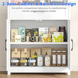 kepptory 69" Tall Farmhouse Kitchen Pantry Cabinet, Kitchen Hutch Bar Cabinet with Drawers&Cup Holder, Large Wooden Storage Cabinets with Barn Doors&Microwave Stand, Cupboard for Dining Room(White) kepptory
