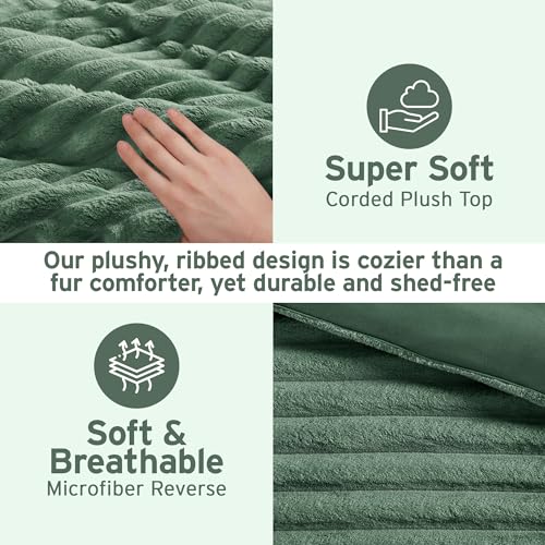 Intelligent Design Twin Comforter Set, Cozy Plush Bedding, Microfiber Reverse, 2 Piece, Lightweight, Super Soft Ribbed Velvet Comforter 1 Sham, All Season Fluffy Bed Set, Avril, Twin/Twin XL Green Intelligent Design
