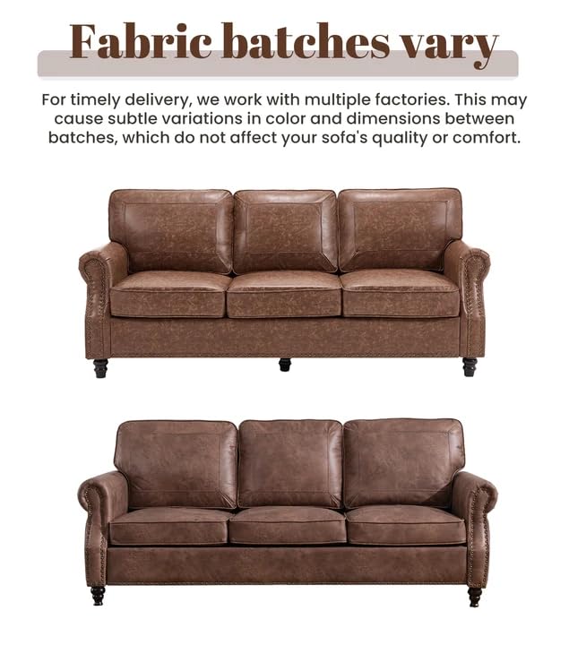 WILLOVE 79'' Faux Leather Sofas for Living Room, Mid Century Modern Couches with Rolled Arm & Nailhead Trim for Small Space, Apartment, Dark Brown WILLOVE