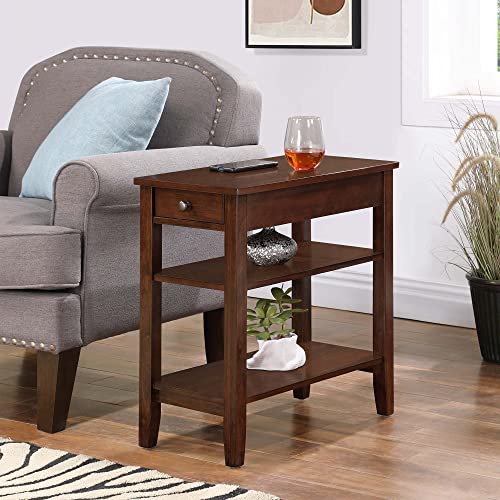 Convenience Concepts American Heritage Chairside End Table with Drawer 23.5" - Classic Living Room Table with Storage Shelf, Bedroom Nightstand, Espresso Convenience Concepts