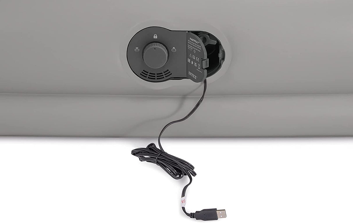 Intex 64112E Dura-Beam Standard Prestige Air Mattress: Fiber-Tech – Twin Size – Built-in USB Electric Pump – 12in Bed Height – 300lb Weight Capacity Intex