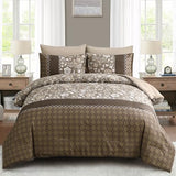 WONGS BEDDING Brown Comforter Set Queen, 7 Pieces Bed in a Bag Floral Patchwork Soft Microfiber Queen Sheet Set with Comforter, Flat Sheet, Fitted Sheet, Pillow Shams,Pillowcases WONGS BEDDING