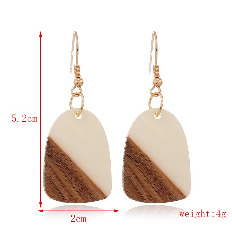 Zhang shine Boho Retro Resin Wooden Lightweight Geometric Dangle Drop Earrings Natural Layered Wood Teardrop Earrings for Women