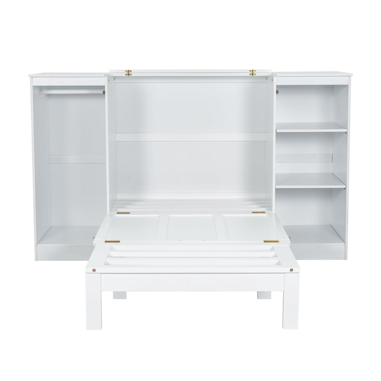 LUMISOL Twin Size Murphy Bed for Small Spaces, Cabinet Murphy Bed with Storage Shelves and Wardrobe, Foldable Platform Bed Hidden Bed Frame, White LUMISOL