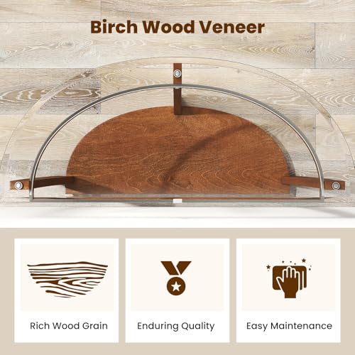 BECOMFORT Glass Console Table, Half Moon Entryway Table with Tempered Glass Top & Solid Rubberwood Legs, Modern Hallway Table, Behind Couch Sofa Table for Living Room, Entry, Porch (Walnut) BECOMFORT