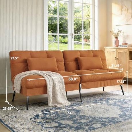 COMHOMA 72″Futon Sofa Bed,Modern Convertible Sleeper Sofa, Fabric Futon Couch with Multi-Position Backrest for Living Room Furniture (Brown) COMHOMA