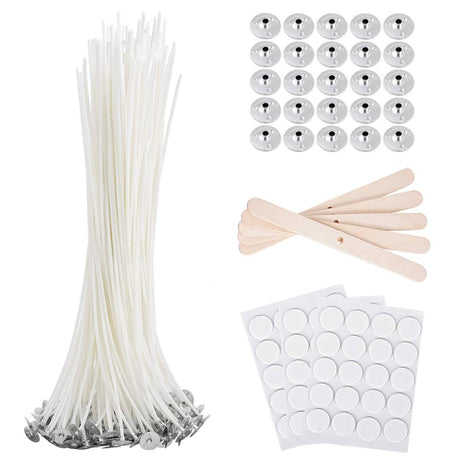 Bulk Cotton Candle Wick 8" Pre-Waxed 80 Pcs with 60Pcs Candle Wick Stickers, 5Pcs Candle Wick Centering Device and 20PCS Metal Tabs for Candle Making (80pcs 20cm Wick kit) ANTUNIHOD