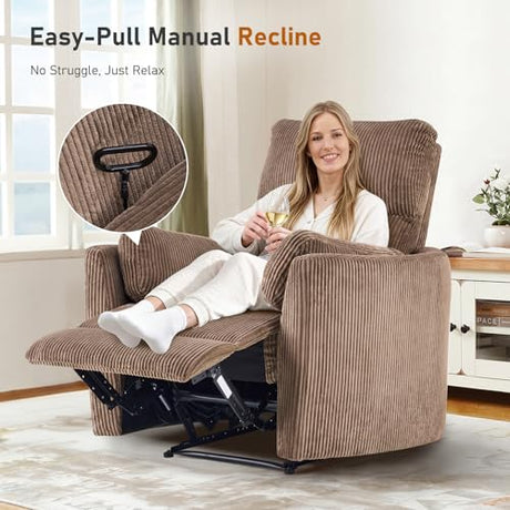 Furnimart Oversized Manual Recliner Chair for Adults, 30" Extra-Wide Corduroy Recliner with Chunky Cushion, High Back & Padded Armrests, Comfy Chair for Living Room, Bedroom, Home Heater(Brown) Furnimart