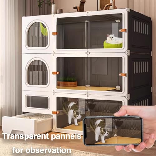 GUQASDV Cat Cage, Catio Indoor Cat Enclosure, Enclosed Cat Playpen, Cat Crate with Enclosed Litter Box for Ferret, Chinchilla, Rabbit, Small Animals(White,106x46x106cm) GUQASDV