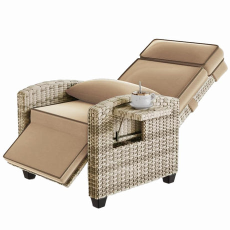 PeacefulHues Outdoor Rattan Recliner, Armrest Console Tray,Patio Lounge, Adjustable Backrest & Footrest 150° Lay Flat, Removable Cushion,Air Pump Chair,for Pool,Balcon,Veranda,Porch,Terrace,Yard PeacefulHues