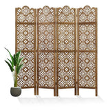 68.9Inch Folding Room Divider, 4 Panels Wood Carved Privacy Screens - Ideal Decorative Partition for Home, Office, Restaurant, Bedroom (Dark Brown) Svimi