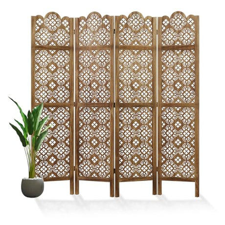 68.9Inch Folding Room Divider, 4 Panels Wood Carved Privacy Screens - Ideal Decorative Partition for Home, Office, Restaurant, Bedroom (Dark Brown) Svimi