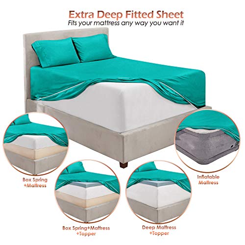 Hearth & Harbor Extra Deep Pocket Queen Sheets Sets - Fits Mattress 18-24 Inches Deep - Extra Deep Pocket Sheets - 6 Piece Queen Size - Teal Hearth & Harbor