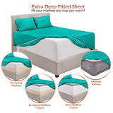 Hearth & Harbor Extra Deep Pocket Queen Sheets Sets - Fits Mattress 18-24 Inches Deep - Extra Deep Pocket Sheets - 6 Piece Queen Size - Teal Hearth & Harbor