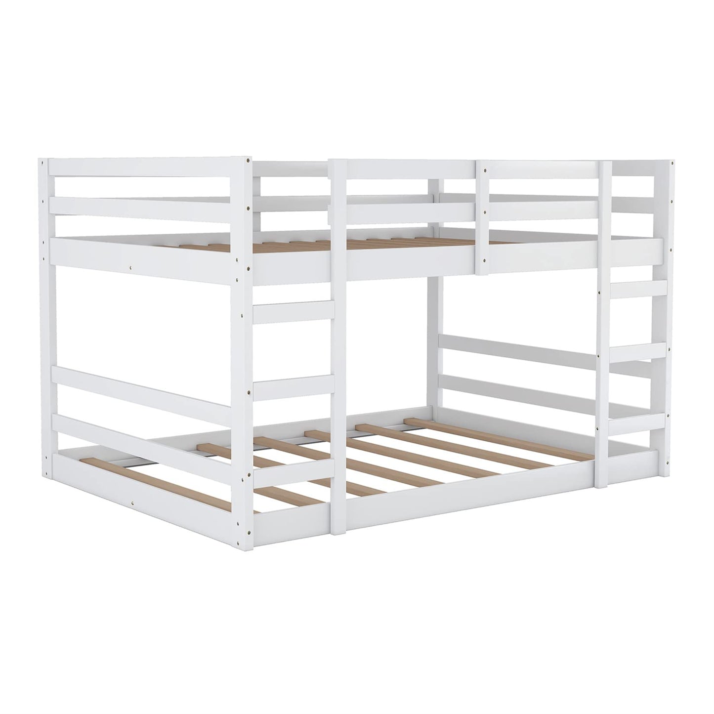 Bellemave Low Profile Full Over Full Bunk Bed Frame with Ladder for Kids and Teens, White - WoodArtSupply