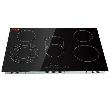 VEVOR Built in Electric Stove Top, 30 inch 5 Burners, 240V Glass Radiant Cooktop with Sensor Touch Control, Timer & Child Lock Included, 9 Power Levels for Simmer Steam Slow Cook Fry