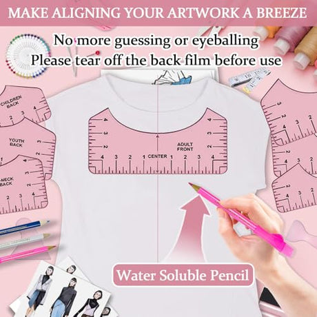 QUKLOGEN Sublimation Shirts Tool Kits Shirt Measure Ruler Set Reusable Round Neck and V Neck Alignment T Shirt Guide Ruler Teflon Sheet for Heat Press 12 x 16in Heat Resistant Tape QUKLOGEN