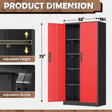 INTERGRAET Metal Storage Cabinet with Adjustable Shelves, Garage Storage Cabinets with Doors and Shelves, File Cabinets for Home Office, Kitchen Pantry Cabinet, 72''H, Black Red INTERGREAT