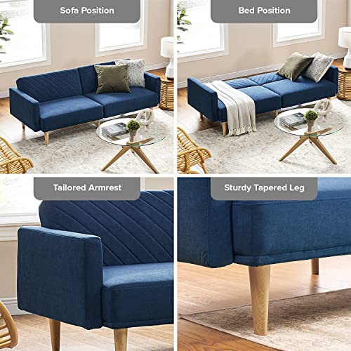 mopio 76.4" Futon Sofa Bed, Couch, Loveseat, Sleeper Sofa, Mid Century Modern Futon Couch, Sofa Cama, Couches for Living Room (Classic Blue Velvet) mopio