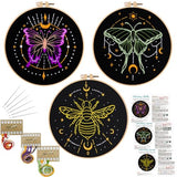 Louise Maelys 3 Sets Tarot Embroidery Kits for Beginners,Cross Stitch Kit for Adults,Crewel Starters Needlepoint with Moon, Butterfly, Bee and Moth Pattern and Tool