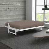 Nirvana Futons Nico Urban Loft Linen Series Sleeper Sofa Collection Full Size White Armless Arden Futon Frame, Storage Drawers, Mattress and Umax Khaki Futon Cover Set Nirvana Futons