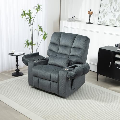 REHOUSING Oversized Power Lift Recliner Big Man 400lbs, Extra Wide Recliner Chair with Lifts Vertically for Elderly, Features Cup Holder, Heat and Massage, Zero Gravity Lay Flat for Adults (Blue)