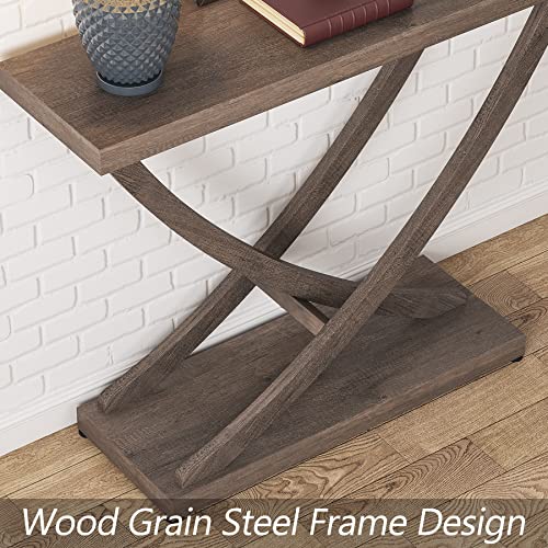 Tribesigns Console Table, Industrial Rustic Entryway Table for Hallway, 35 inch Farmhouse Wood Sofa Table Thicken Accent Tables for Living Room (Espresso) - WoodArtSupply