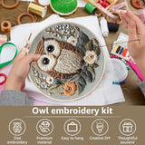 WHQLANG 4 Sets Owl Embroidery Kit, 8.1" Hoops, Embroidery Kit for Beginners to Advanced, Cross Stitch Kits,Inchlude Water Soluble Pattern, Needles,Threads, Template Tools