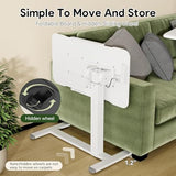 Mobile Standing Desk Adjustable Overbed Table, Pneumatic Height Adjustable Rolling Laptop Desk with Hidden Wheels, 0-180°Tilt Top Rolling Computer Cart Foldable for Home Office, Craft & Study, White Simple Deluxe