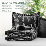MUXHOMO Black Bed in a Bag Queen 7 Pieces, Queen Comforter Set Reversible Botanical Flowers Design, Ultra Soft & Breathable Bedding Sets with Comforter, Sheets, Pillowcases & Shams MUXHOMO