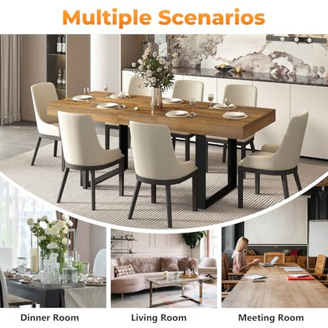 Zevemomo 63"-78.7" Expandable Dining Table, 6-8 Extendable Dining Table, Rectangle Conference Table, Farmhouse Kitchen Table with Slide Track, Tapered U-Shaped Wood Legs for Office, Living Room-Brown Zevemomo