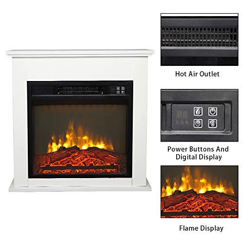Zokop 25''W Freestanding Electric Fireplace Stove Space Heater with Realistic Flame, Wood Mantel, Remote Control for Home Room Indoor, 1500W-Black Zokop