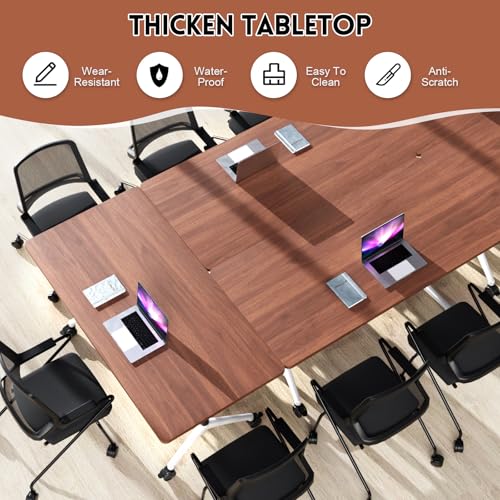 SOIUDNEB Folding Conference Table, Mobile Conference Table on Wheels, Large Flip-Top Conference Room Tables, Foldable Modular Rolling Training Table for Office Classroom (2, Walnut, 47.2in) SOIUDNEB