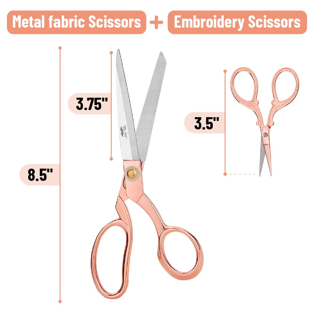 Mr. Pen- Fabric Scissors and Embroidery Scissors Set, 8.5" & 3.5", Stainless Steel, Rose Gold Premium Tailor Scissors, Sewing Scissors for Fabric Cutting, Fabric Shears, Heavy Duty Scissors Heavy Duty Mr. Pen
