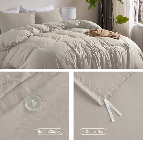 Soft Washed Duvet Cover Set Twin / Twin XL Size, Prewashed Microfiber Cotton-Like Bedding Set, Duvet Cover 68x90 with Button Closure & Pillow Sham for All Seasons,Comforter Not Included (Linen) Ranunculus