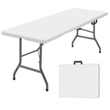 WGCTEK 6ft Plastic Folding Table, Lightweight Outdoor Foldable Table for Party, Hiking, Patio, Banquet, Wedding, Camping with Easy Carrying Handle - White WGCTEK