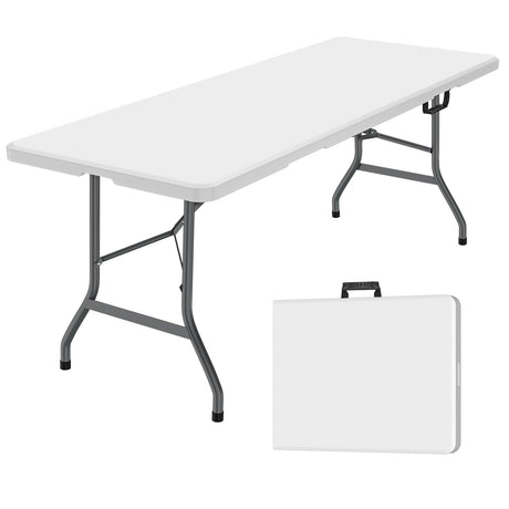 WGCTEK 6ft Plastic Folding Table, Lightweight Outdoor Foldable Table for Party, Hiking, Patio, Banquet, Wedding, Camping with Easy Carrying Handle - White WGCTEK