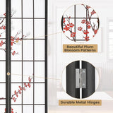 GOFLAME Japanese Style 4 Panel Room Divider, 6ft Folding Shoji Screen Room Partition with Plum Blossom Design, Solid Wood Frame, Freestanding Wall Divider, Indoor Room Separator for Home Office GOFLAME