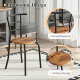 VECELO 3-Piece Dining Table Set for Kitchen Breakfast Nook, Wood Grain Oval Tabletop and Metal Frame with Built-in Wine Rack, for Small Spaces, Antique Brown & Black VECELO