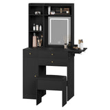 ARTETHYS Vanity Desk with Mirror and Lights Black Vanity Set with Storage Chair Dressing Table with Drawer Makeup Desk with Fold-up Panel for Bedroom ARTETHYS
