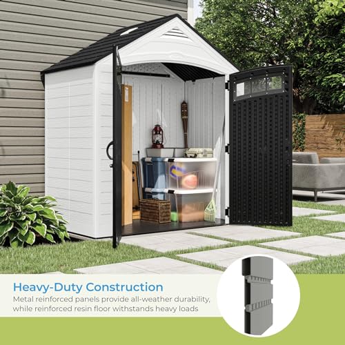 Suncast Vista 7' x 4' Outdoor Storage Shed with Pad-Lockable Double Doors and IllumiVent System, All-Weather Shed for Yard Storage, Brown, Made in The USA Suncast